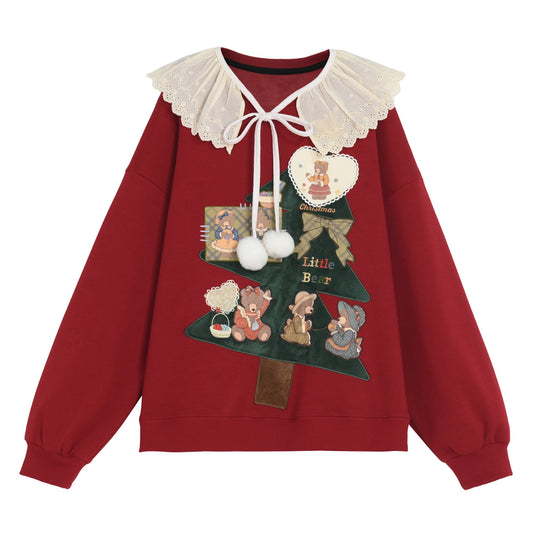 Kawaii Sweet Style Red Plus Velvet Christmas Sweatshirt