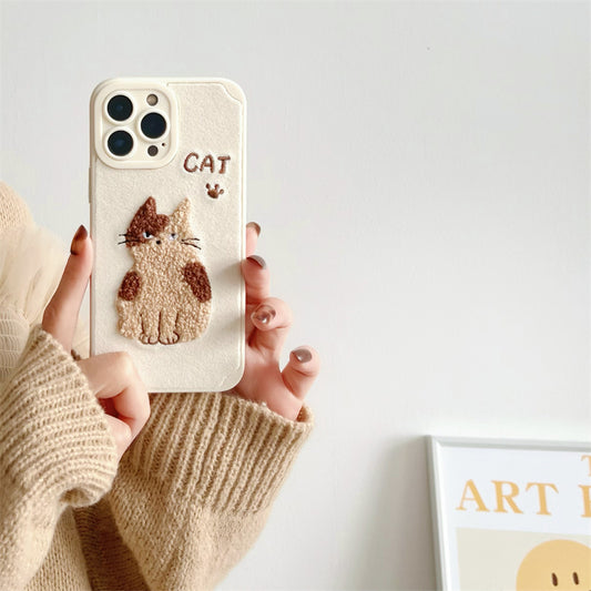 Kawaii Cute Embroidered Cat iPhone Case