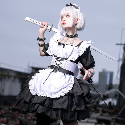 Cute Black White Maid Uniform Dress Suit