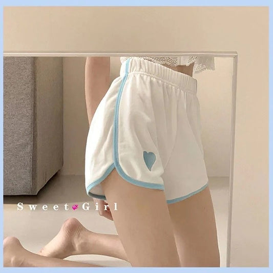Sports Style Love Heart Embroidery Pure Color Shorts