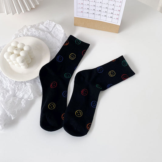 Japanese Cute Colorful Smiley Mid-tube Socks