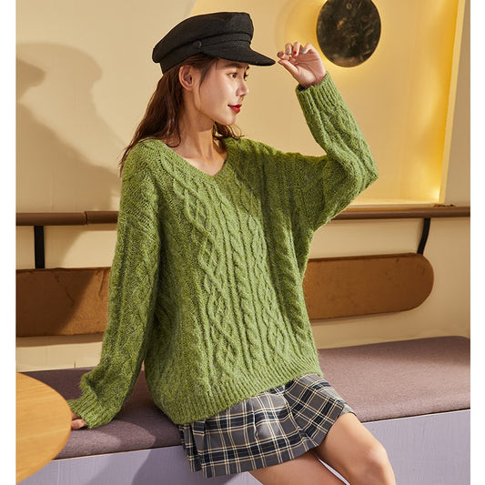 Fashion Girl Twist Design Loose Sweater