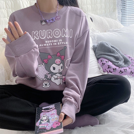 Kawaii Sanrio Kurumi Round Neck Hoodie