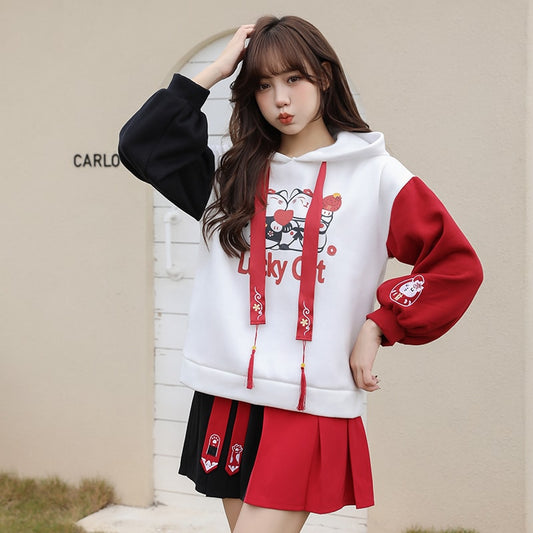 Kawaii Lucky Cat Winter Thickened Hoodie