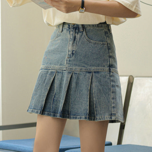 American Girl Style Denim Pleated Skirt