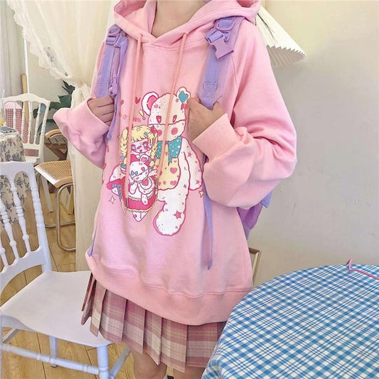 Kawaii Bear Print Loose Pullover Sweater