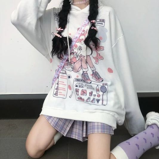 Harajuku Kawaii Anime Printed Oversized Hoodie