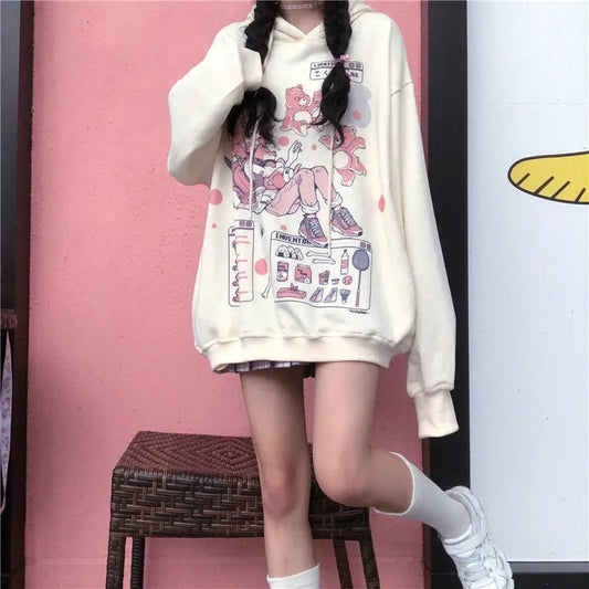 Harajuku Kawaii Anime Printed Oversized Hoodie