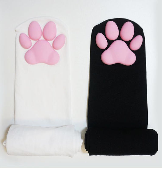 3d Cute Cat Paw Pad Thigh High Socks