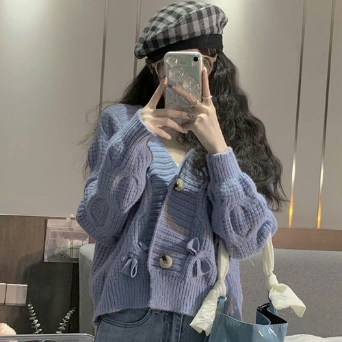 Cute Bowknot Loose Knitted Cardigan