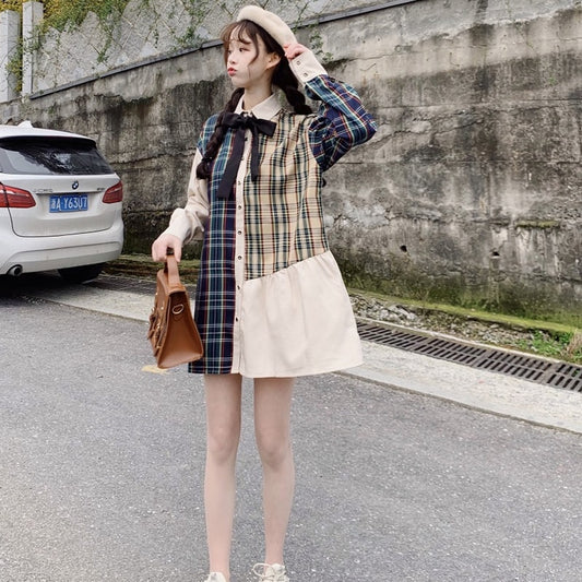 Chic Plaid Irregular Short Dress