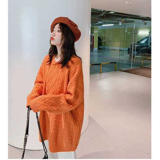 Vintage Pure Color Long Loose Knitted Sweaters