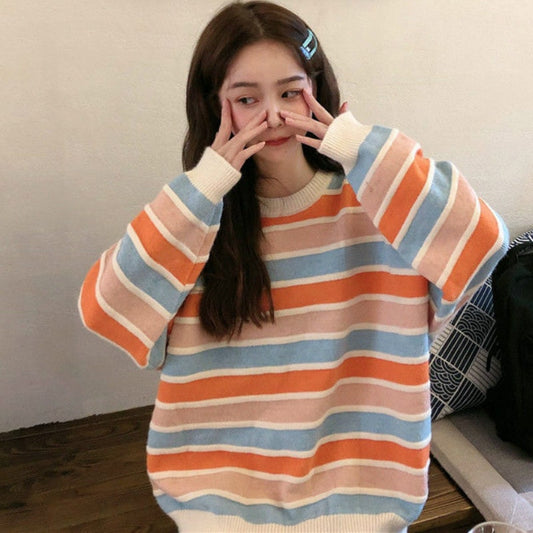 Kawaii Stripes Round Collar Sweaters