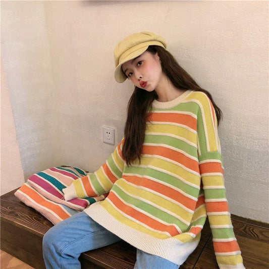 Kawaii Stripes Round Collar Sweaters