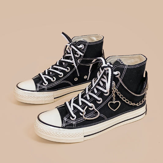 Punk Style Black High Top Canvas Shoes