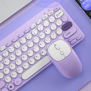 Purple Aesthetic Portable Wireless Mouse and Keyboard Set