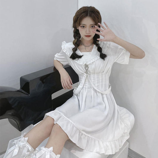 Kawaii Ruffle Short Sleeve Wrap Mini Dress