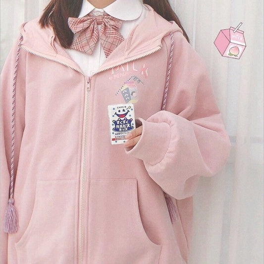 Kawaii Soft Girl Sweet Pink Hoodies