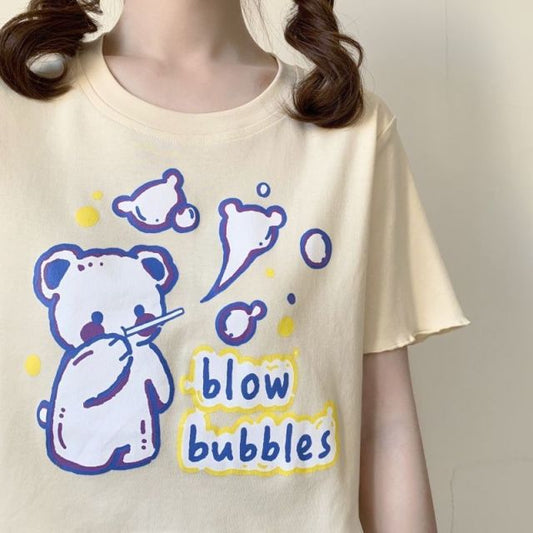 Kawaii Bear Print Graphic T-Shirts