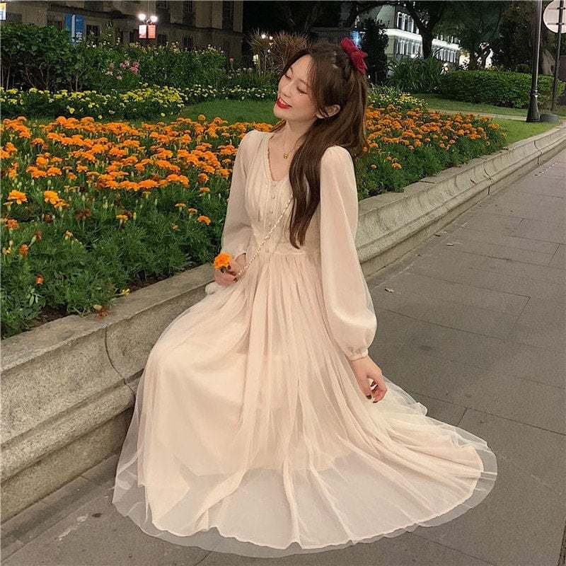 French Vintage V-neck Princess Fairy Dress