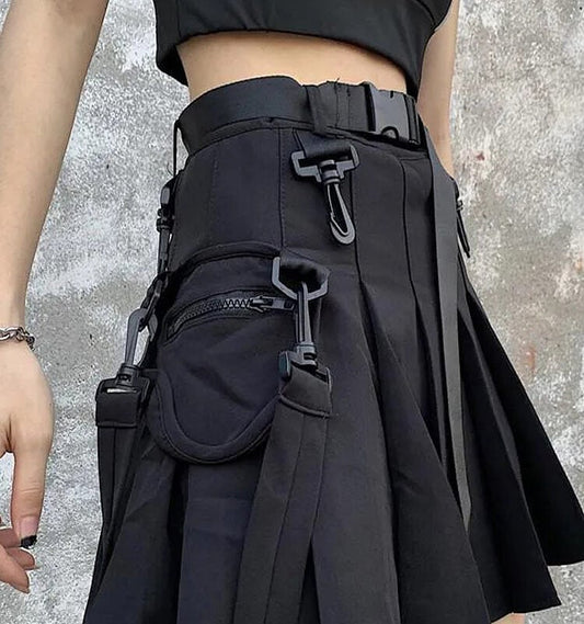 Tooling Style Pleated Skirts With Pocket