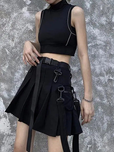 Tooling Style Pleated Skirts With Pocket