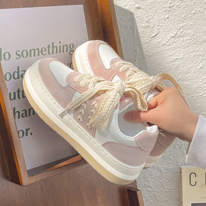 Kawaii Lolita Pink Platform Flat White Shoes