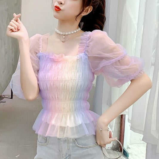 Kawaii Chiffon Rainbow Blouse