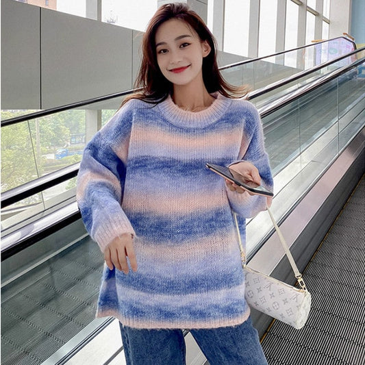 Rainbow Gradient Stripe Loose Sweater