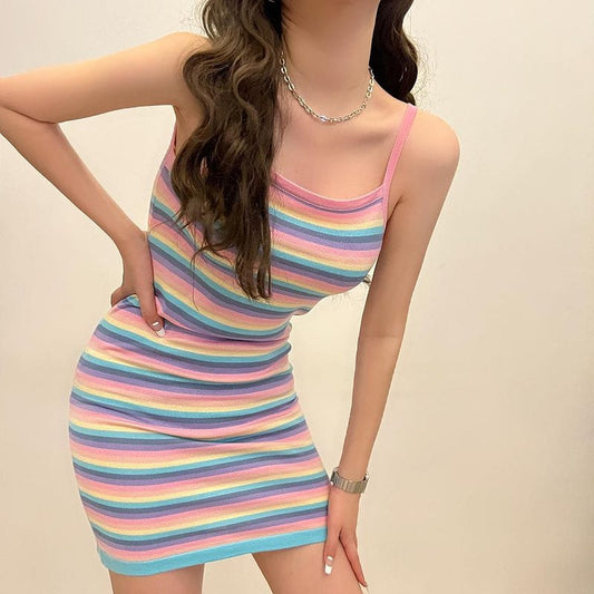 Sweet Rainbow Stripe Slip Dress