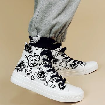 Retro Cartoon Bear Graffiti High-Top Canvas Shoes