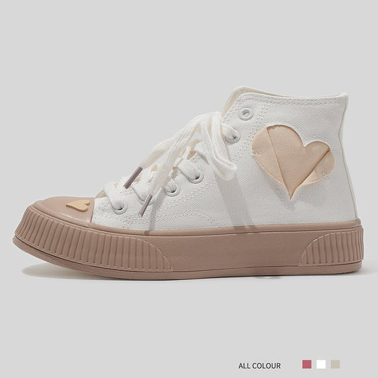 Retro Girl Pink Love High-top Canvas Shoes