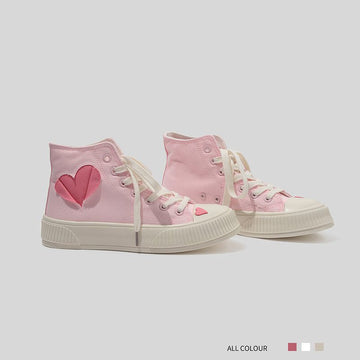 Retro Girl Pink Love High-top Canvas Shoes