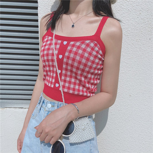 Retro Plaid Knit Crop Top