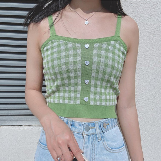 Retro Plaid Knit Crop Top