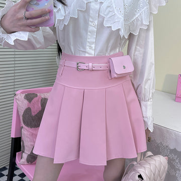 Retro Sweet Pink High Waist Pleated Skirt