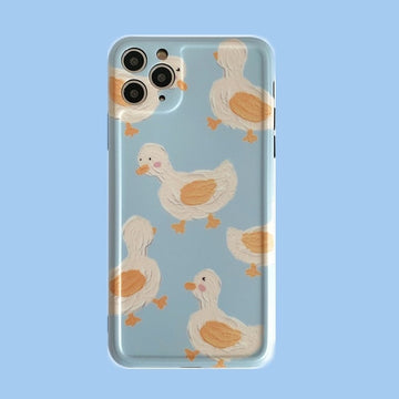 Kawaii Retro Yellow Duck Oil Painting iPhone Case