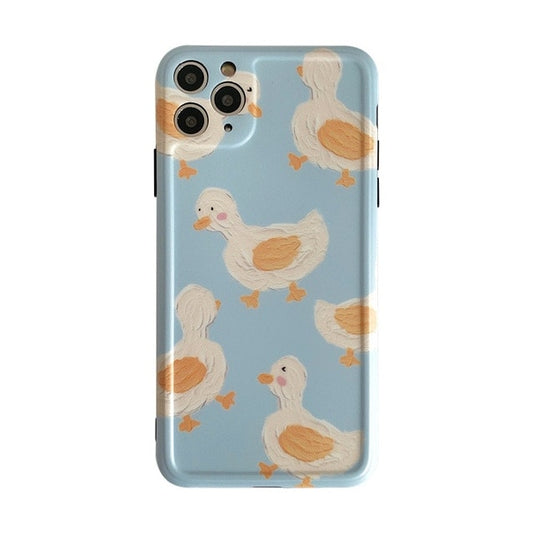 Kawaii Retro Yellow Duck Oil Painting iPhone Case