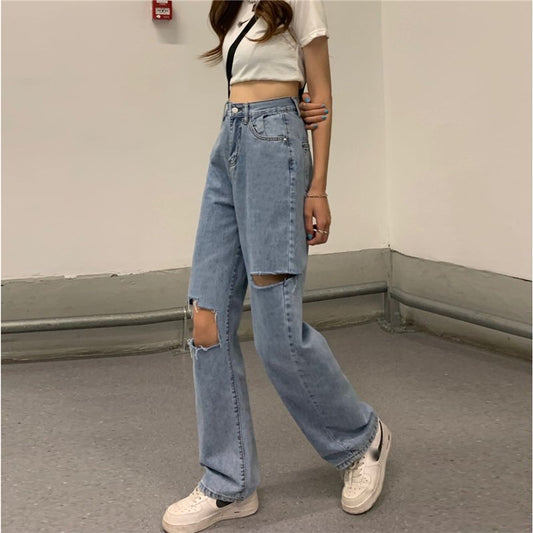 Kawaii Cutout Straight Denim Pants