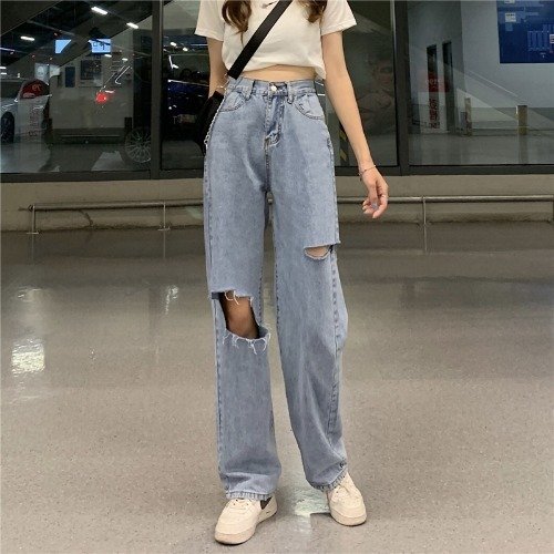 Kawaii Cutout Straight Denim Pants