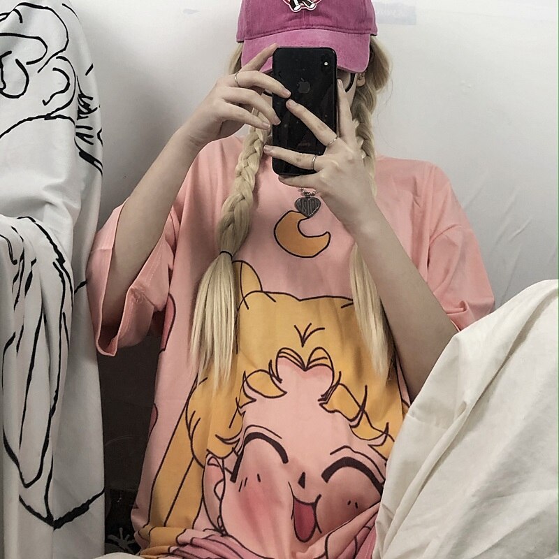 T-shirt Vintage Années 90 Motifs Dauphins Kawaii - Taille S/M, Gris, Occasion