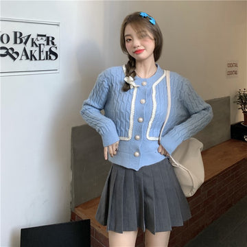 Kawaii Cable Knitted Splice Cardigan