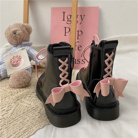 Kawaii Bow Tie Lolita Flat Platform Boots