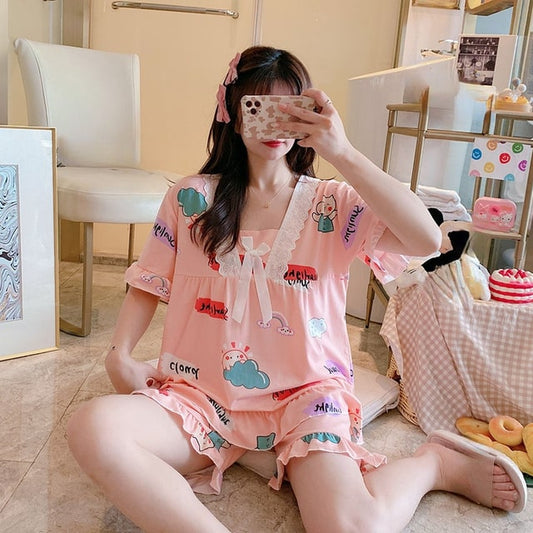 Cute With Print Short Sleeve Pajamas