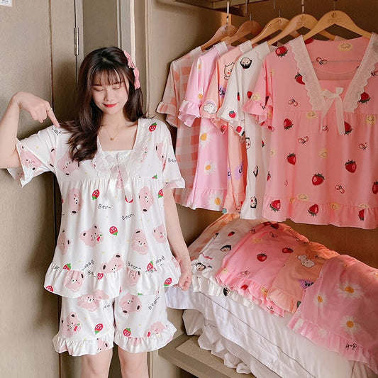 Cute With Print Short Sleeve Pajamas