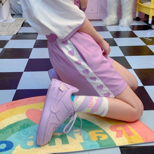 Kawaii Heart Print High Waist Shorts