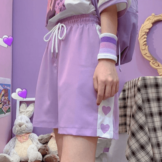 Kawaii Heart Print High Waist Shorts