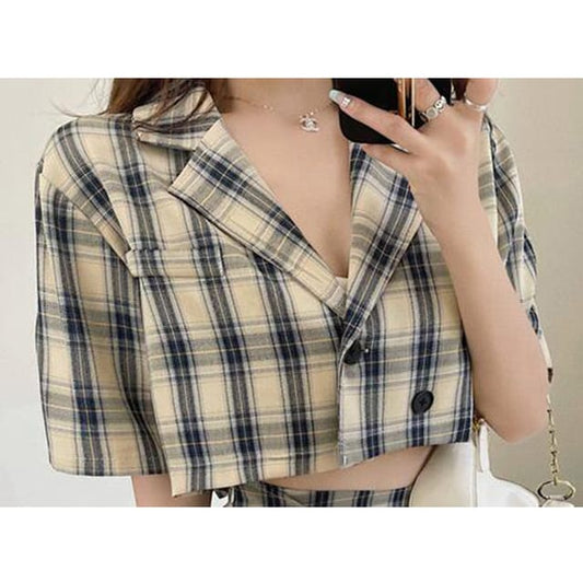 Retro Plaid Split Short Skirt
