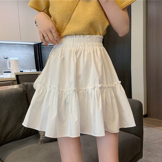 Solid Sweet Ruffles A-line Skirts