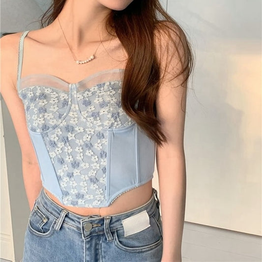 Kawaii Floral Panel Cropped Camisole Top
